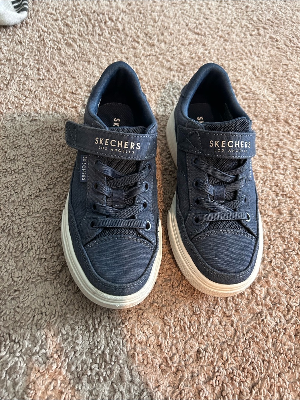 Skechers Kids Navy Canvas Sneakers with White Sole